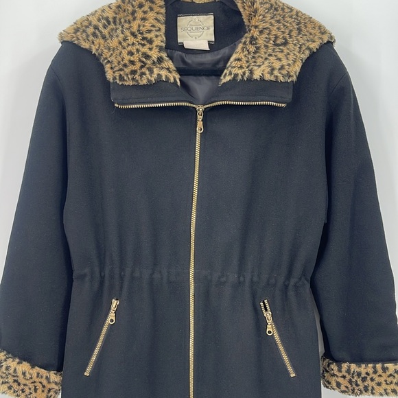 Vintage SEQUENCE Wool Blend Faux Fur Animal Trim Jacket - Picture 3 of 4